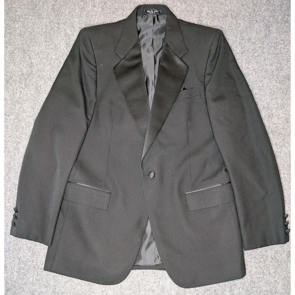 Vintage Giorgio Patrino 100% Pure Wool‎ Black Tuxedo Jacket Blazer Size 39R